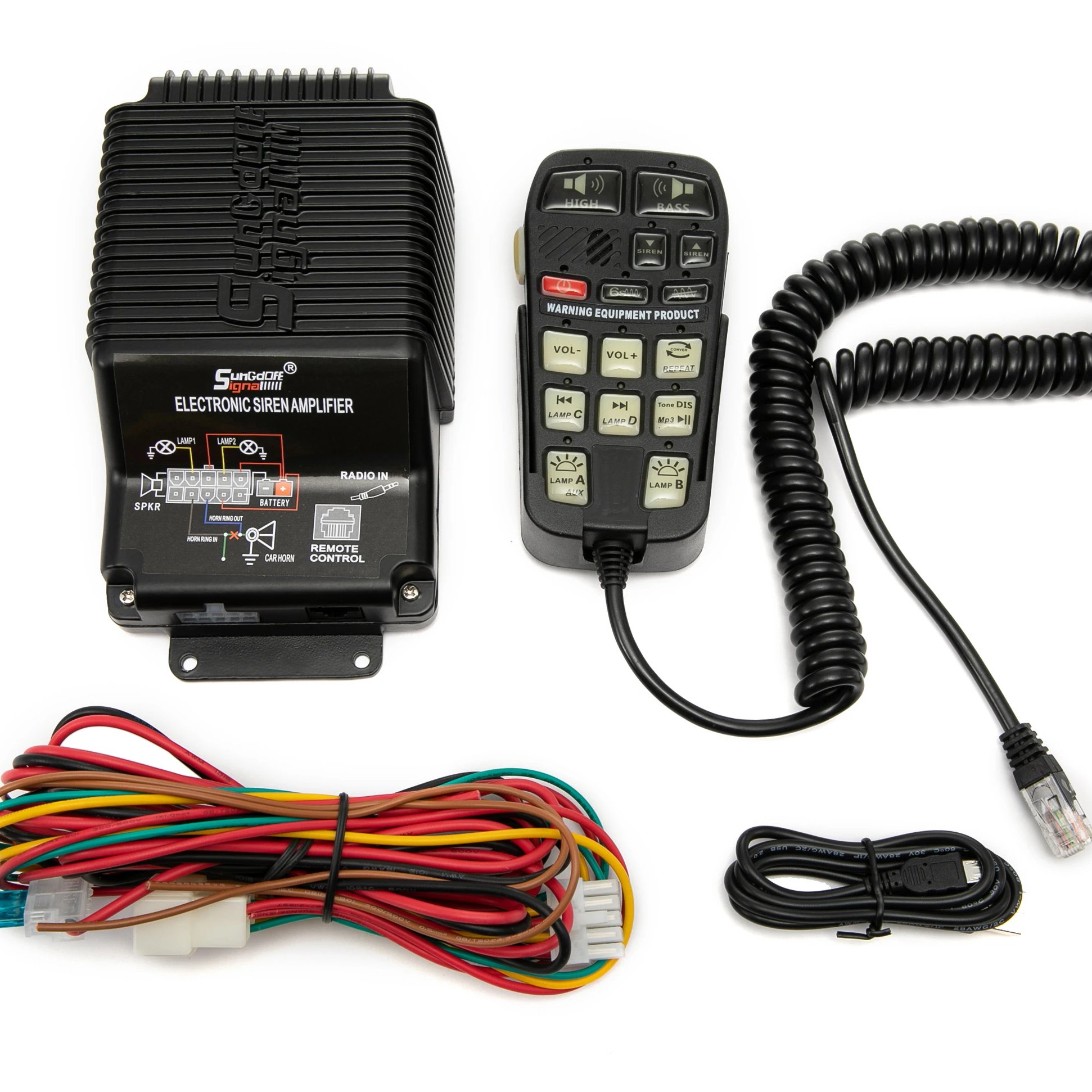 Ambulance Warning Square Siren Horn Amplifier 200W Emergency Universal Vehicle Security Remote Control Siren
